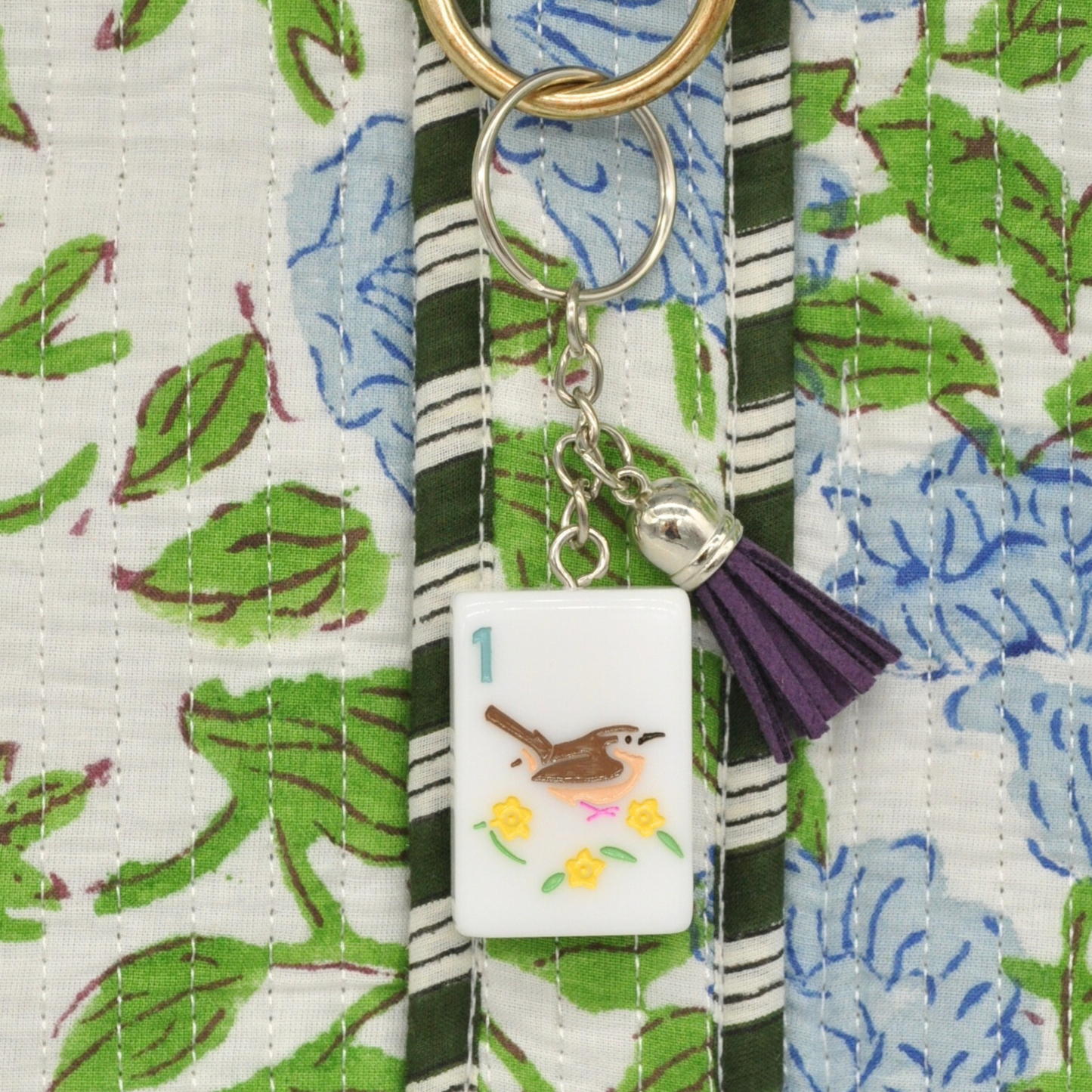 Mahjong Tile Keychain Carolina Wren Bam Bird Joker