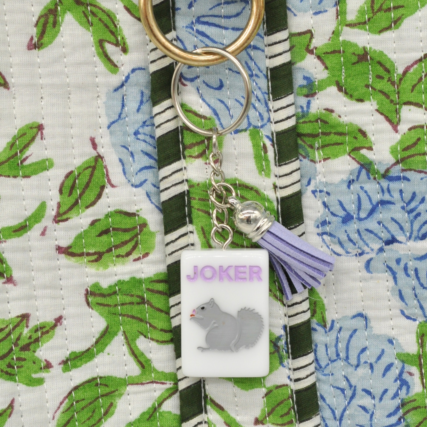 Mahjong Tile Keychain Grey Squirrel Joker