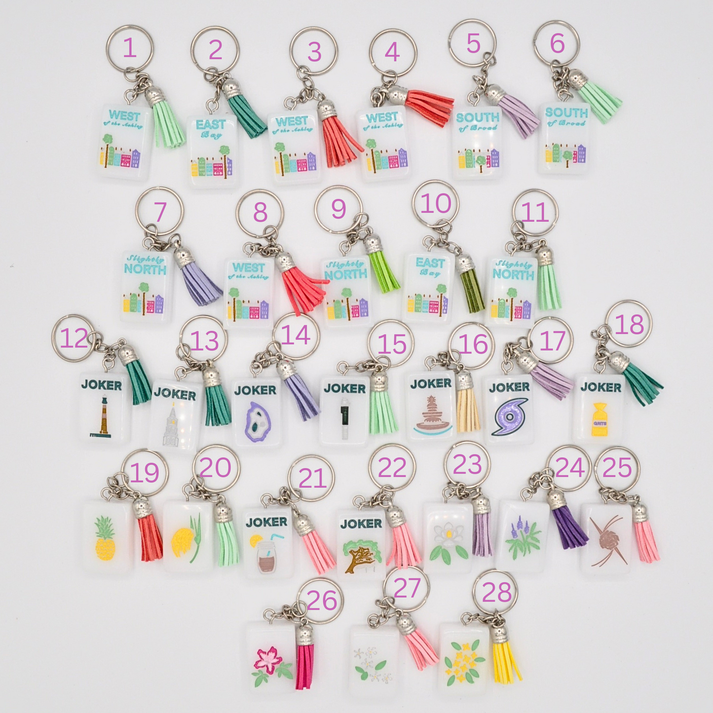Mahjong Tile Keychains (Charleston Tiles)