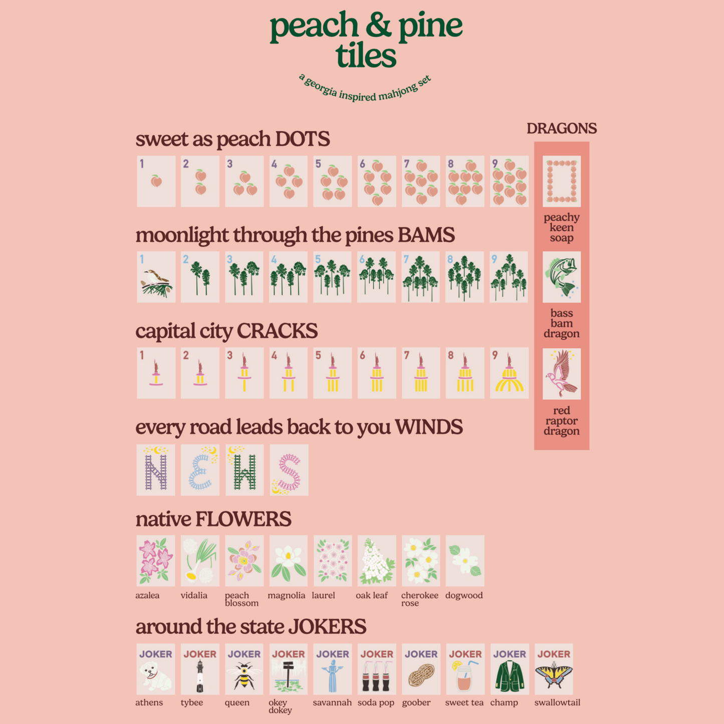 Peach & Pine Tiles- A Georgia Inspired Mahjong Set (PREORDER)