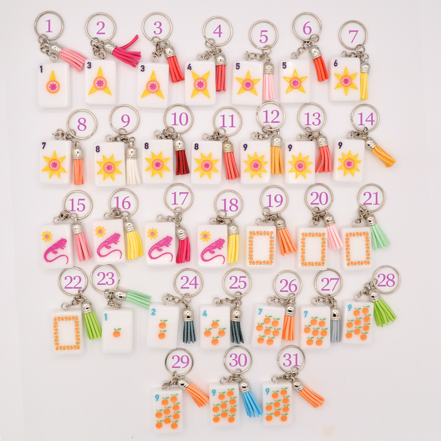 Mahjong Tile Keychains (Florida, Sunshine Tiles)