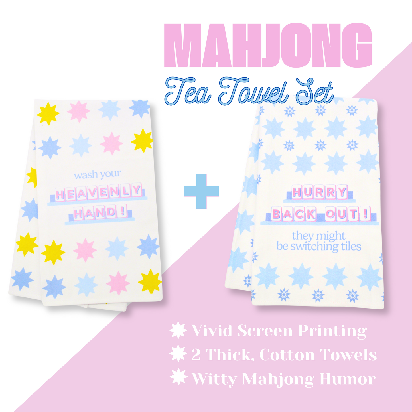 "Hurry Back Out!" and "Heavenly Hand" Cotton Tea Towel Set