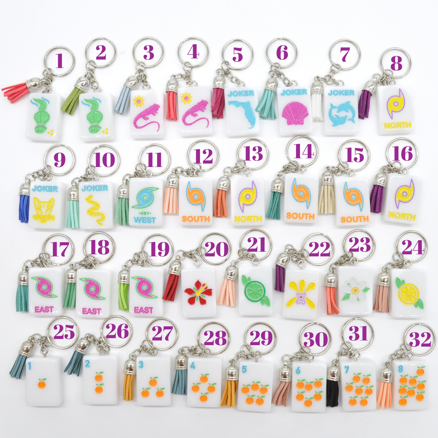 Mahjong Tile Keychains (Florida, Sunshine Tiles)