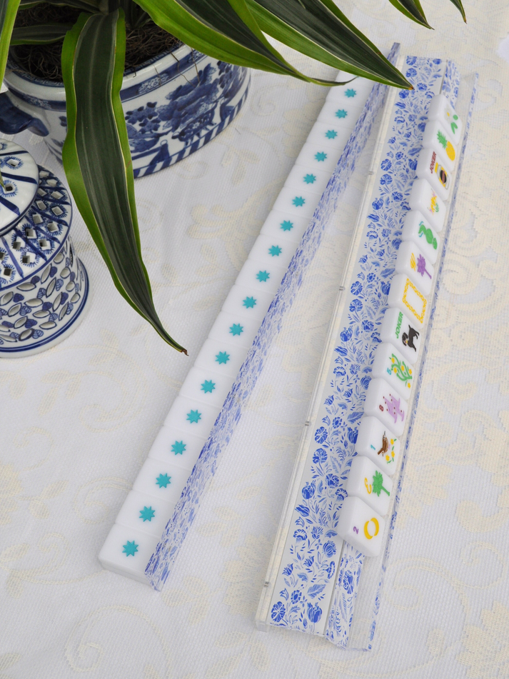 Blue and White Chinoiserie Mahjong Rack and Pusher, Set of 4 – Middle ...