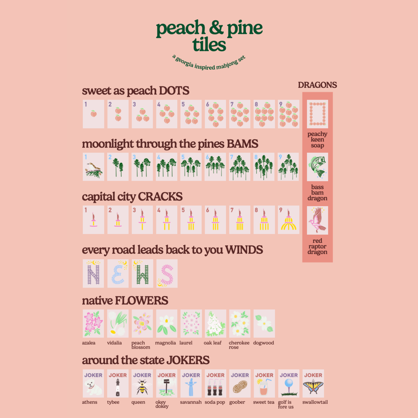 Peach & Pine Tiles- A Georgia Inspired Mahjong Set