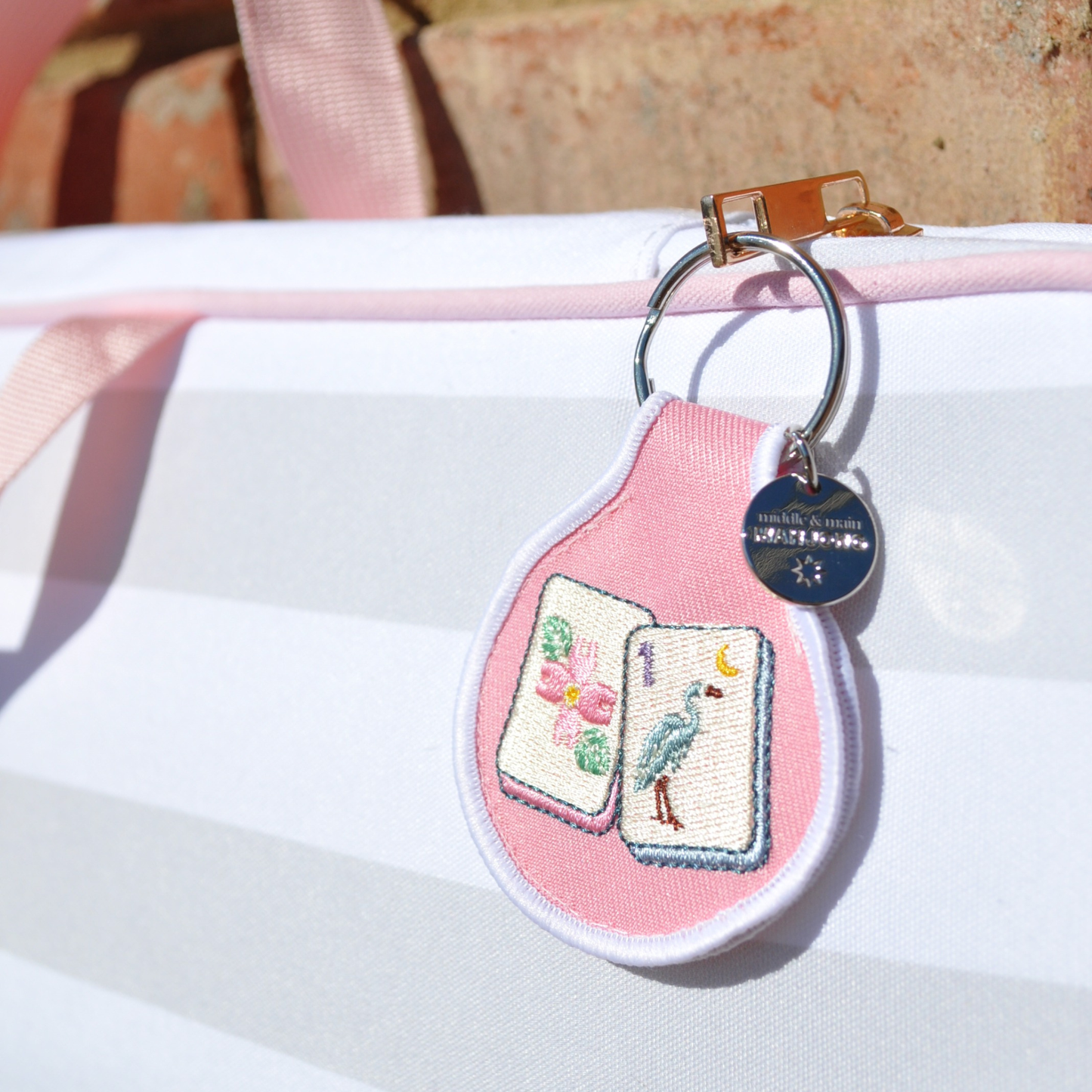 Blossom & Bird Tile Embroidered Keychain