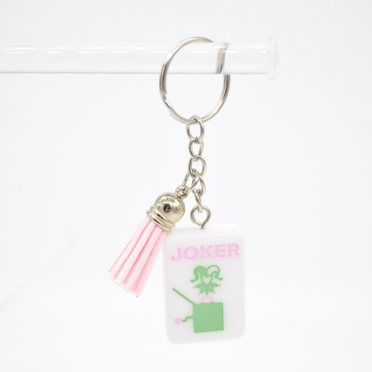 Mahjong Tile Keychain Pink and Green Joker