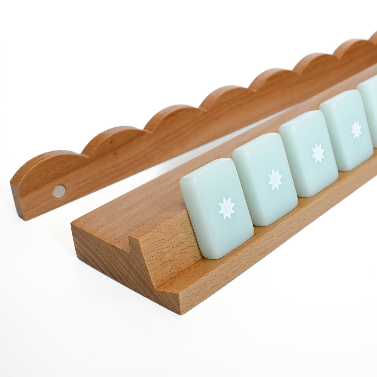 Golden Grain Beechwood Mahjong Rack and Pusher, Set of 4
