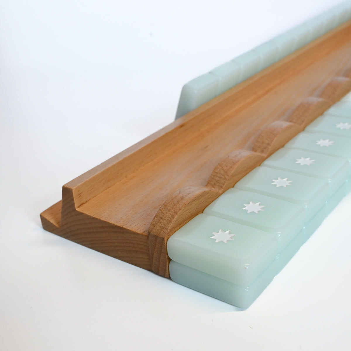 Golden Grain Beechwood Mahjong Rack and Pusher, Set of 4