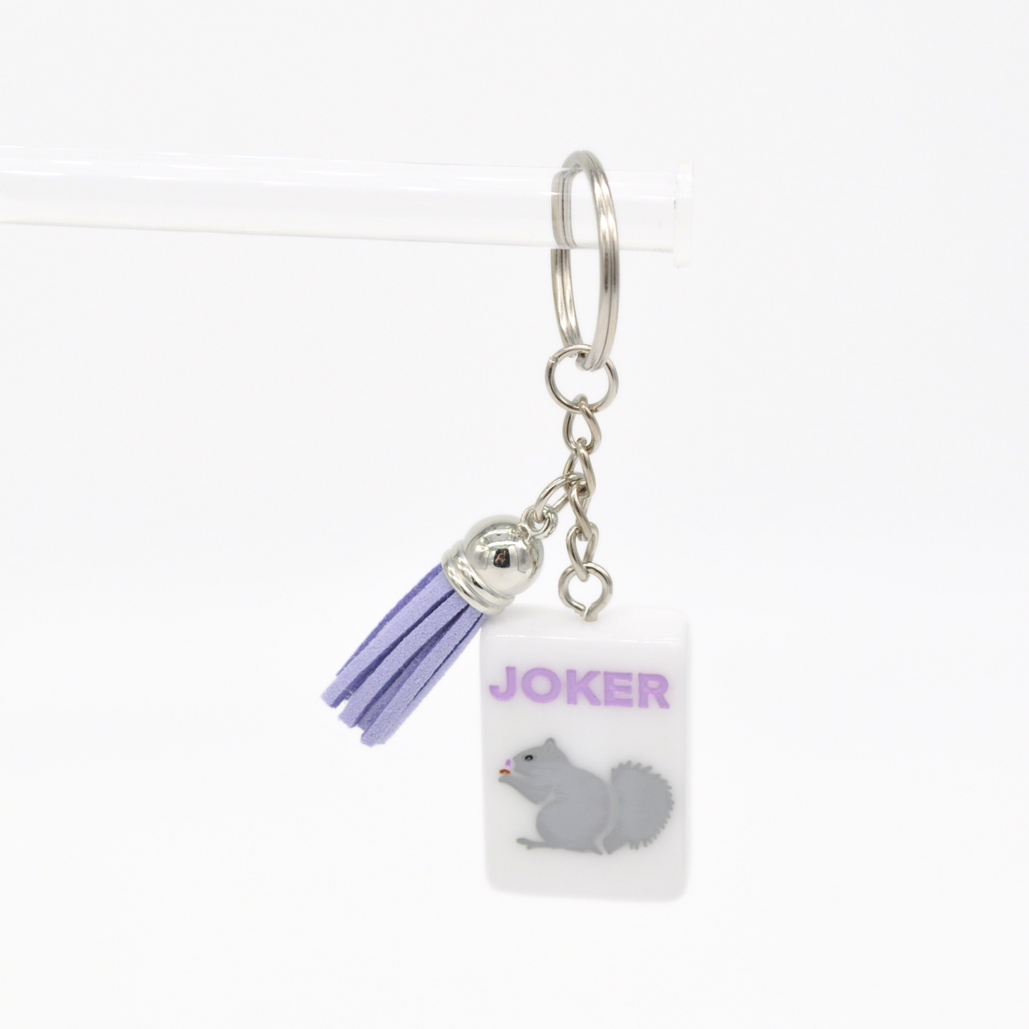Mahjong Tile Keychain Grey Squirrel Joker