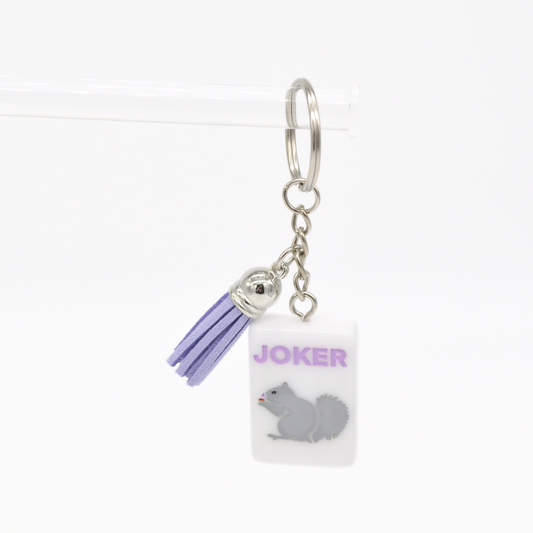 Mahjong Tile Keychain Grey Squirrel Joker